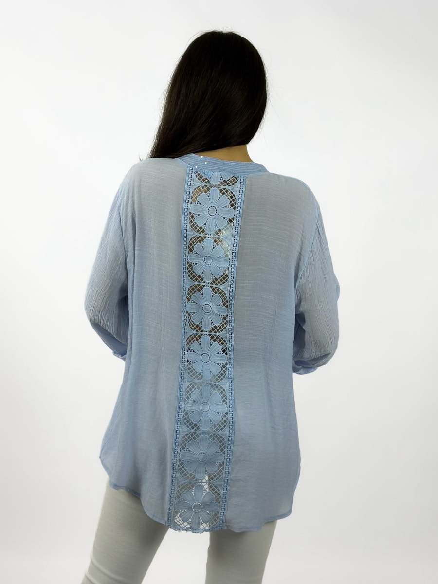 Blusa Casual Bordes y Bolsillo con Brillos Dorso Tejido A1-203