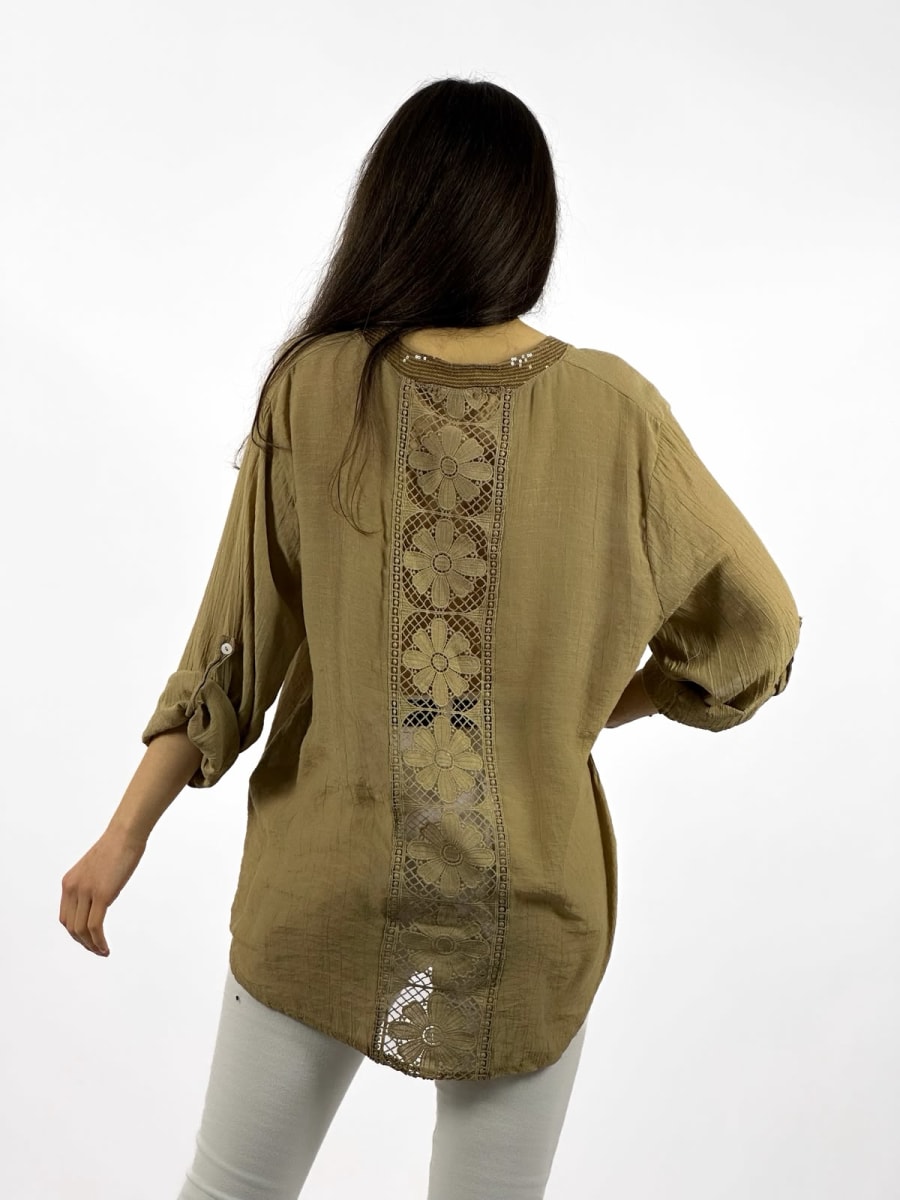 Blusa Casual Bordes y Bolsillo con Brillos Dorso Tejido A1-209