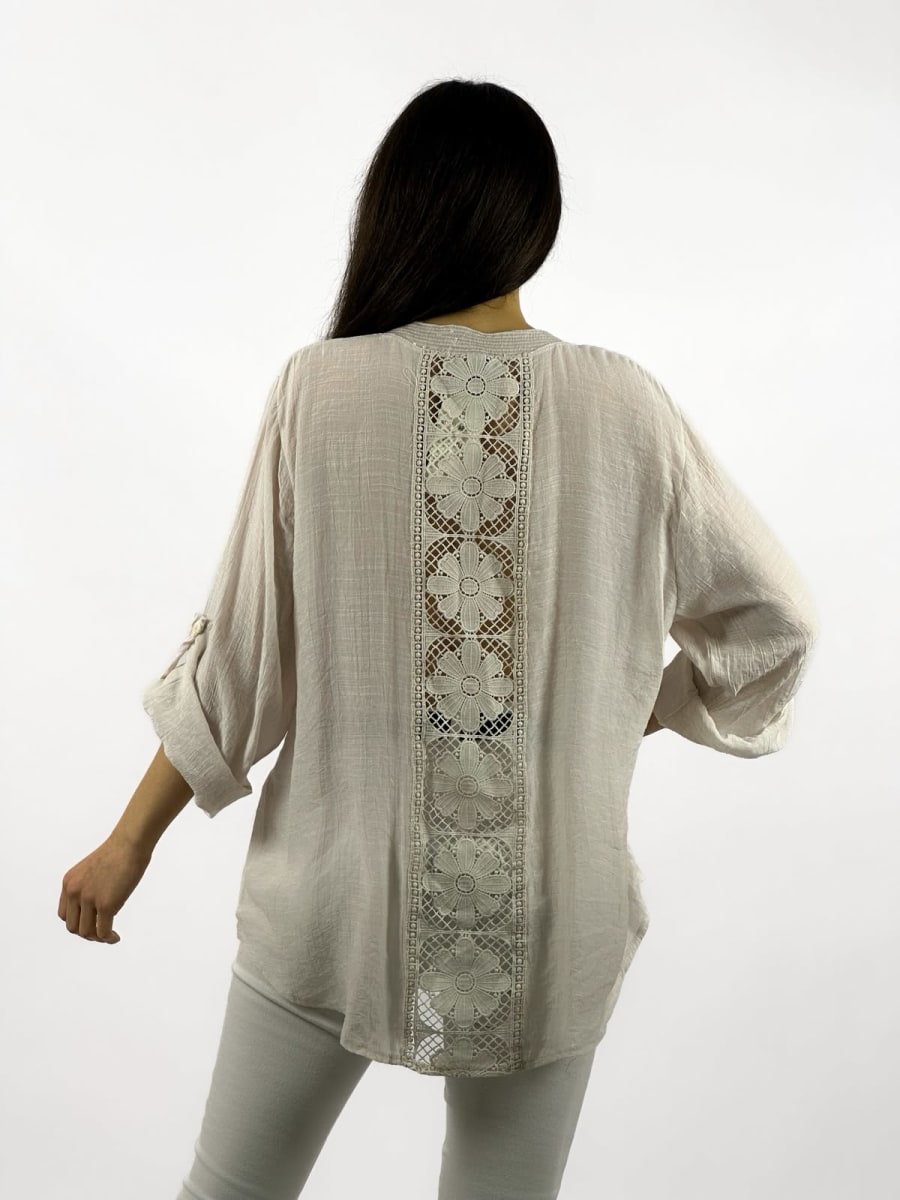 Blusa Casual Bordes y Bolsillo con Brillos Dorso Tejido A1-206