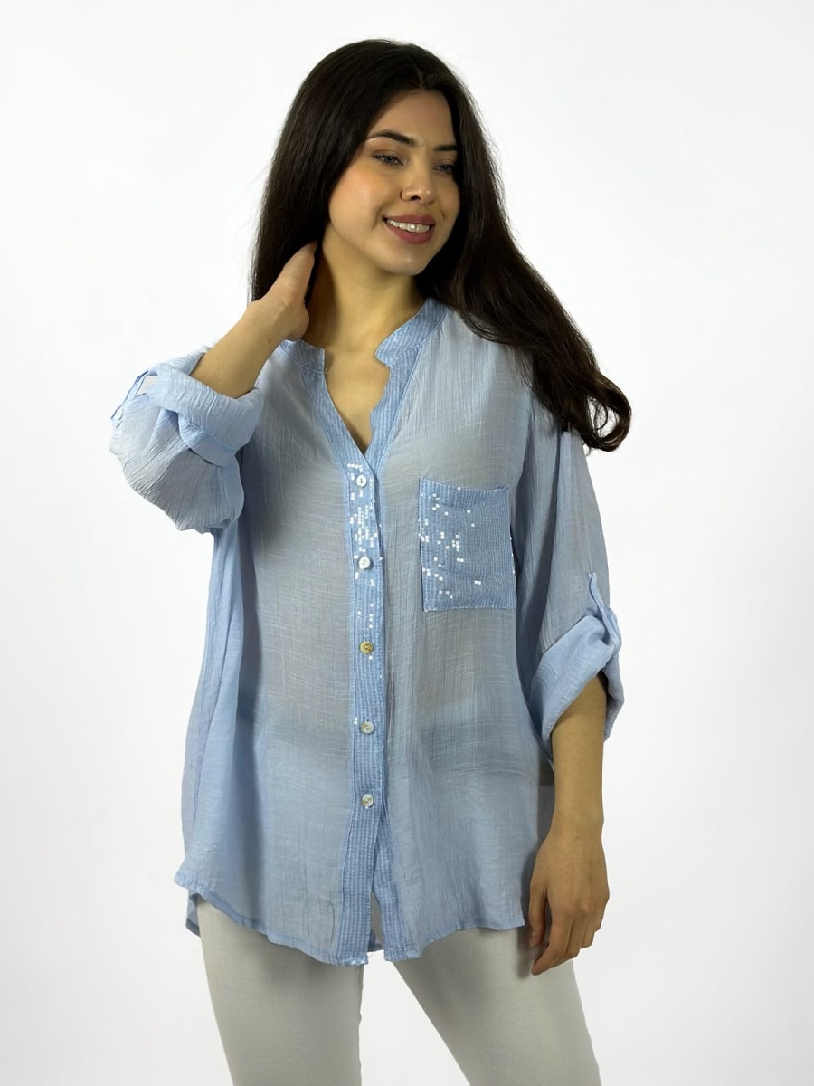 Blusa Casual Bordes y Bolsillo con Brillos Dorso Tejido A1-201