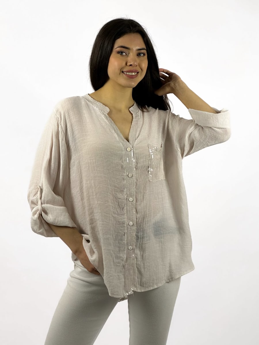 Blusa Casual Bordes y Bolsillo con Brillos Dorso Tejido A1-204