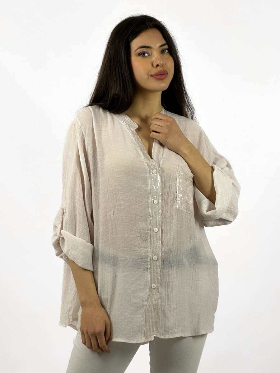 Blusa Casual Bordes y Bolsillo con Brillos Dorso Tejido A1-205