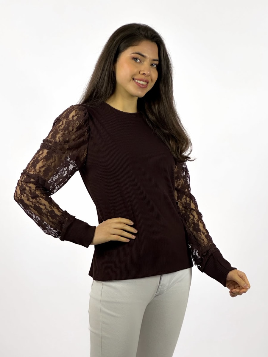 Polera Casual Mangas de Encaje A3-778
