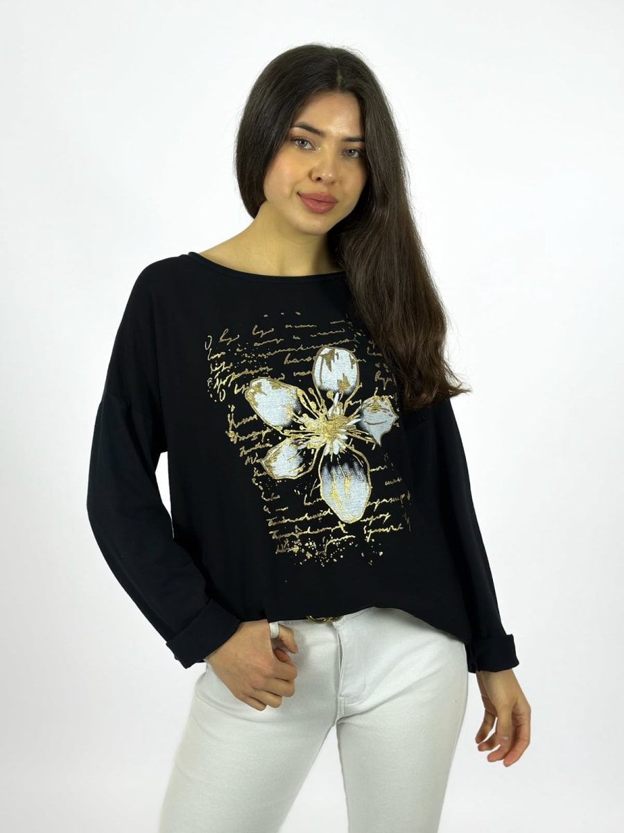 Polera Flor y Letras Brillantes A1-514