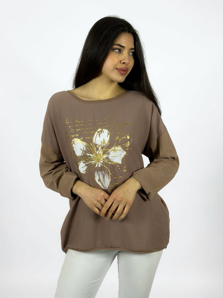 Polera Flor y Letras Brillantes A1-512