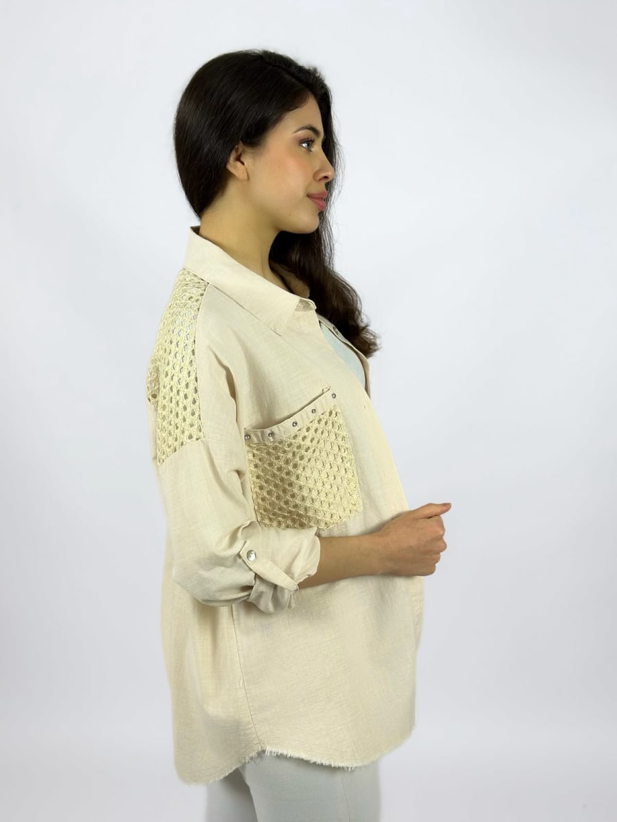Blusa Lino Dorso y Bolsillo Tejido A1-1512