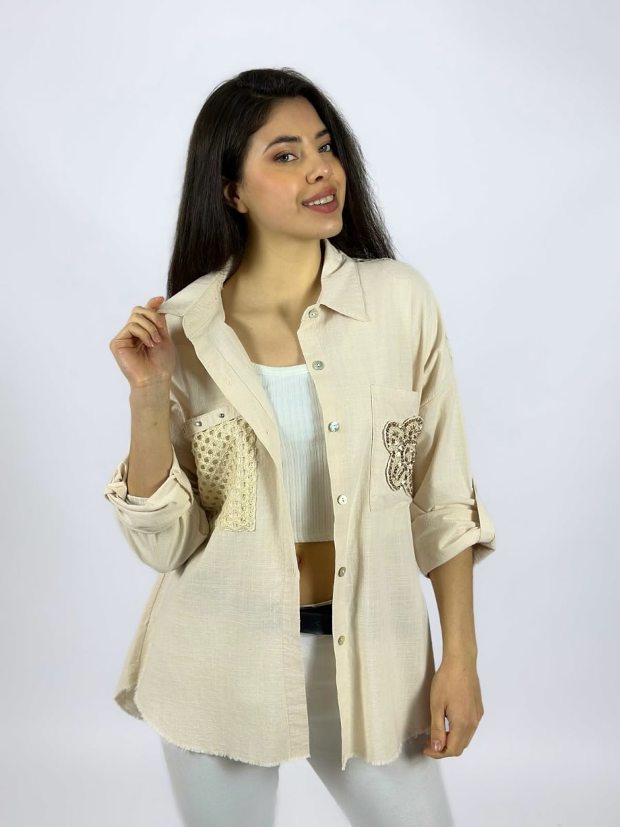 Blusa Lino Dorso y Bolsillo Tejido A1-1511