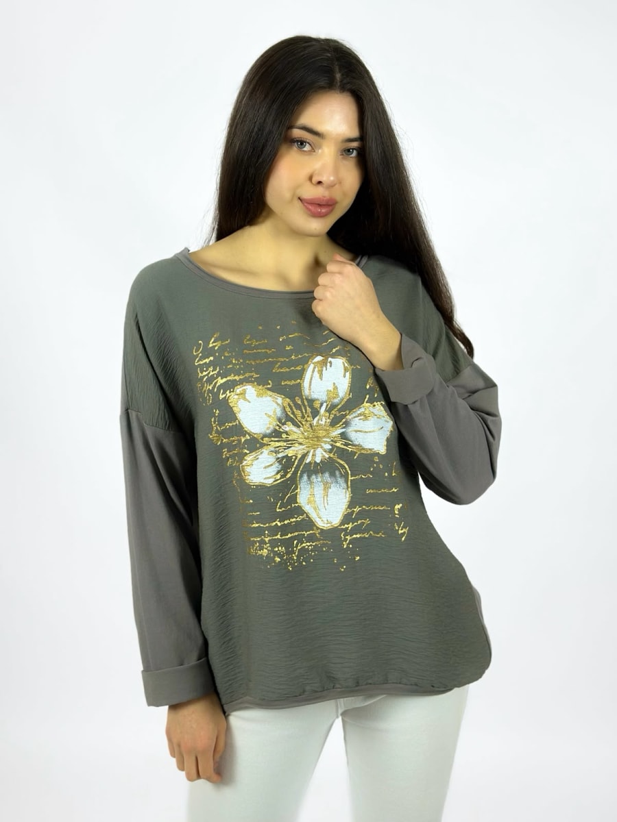 Polera Flor y Letras Brillantes A1-517