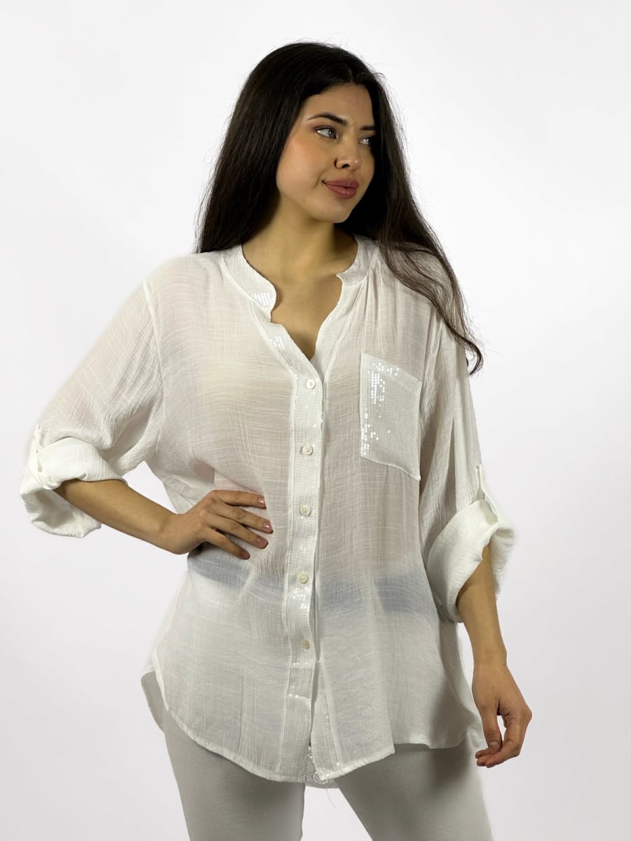 Blusa Casual Bordes y Bolsillo con Brillos Dorso Tejido A1-2011