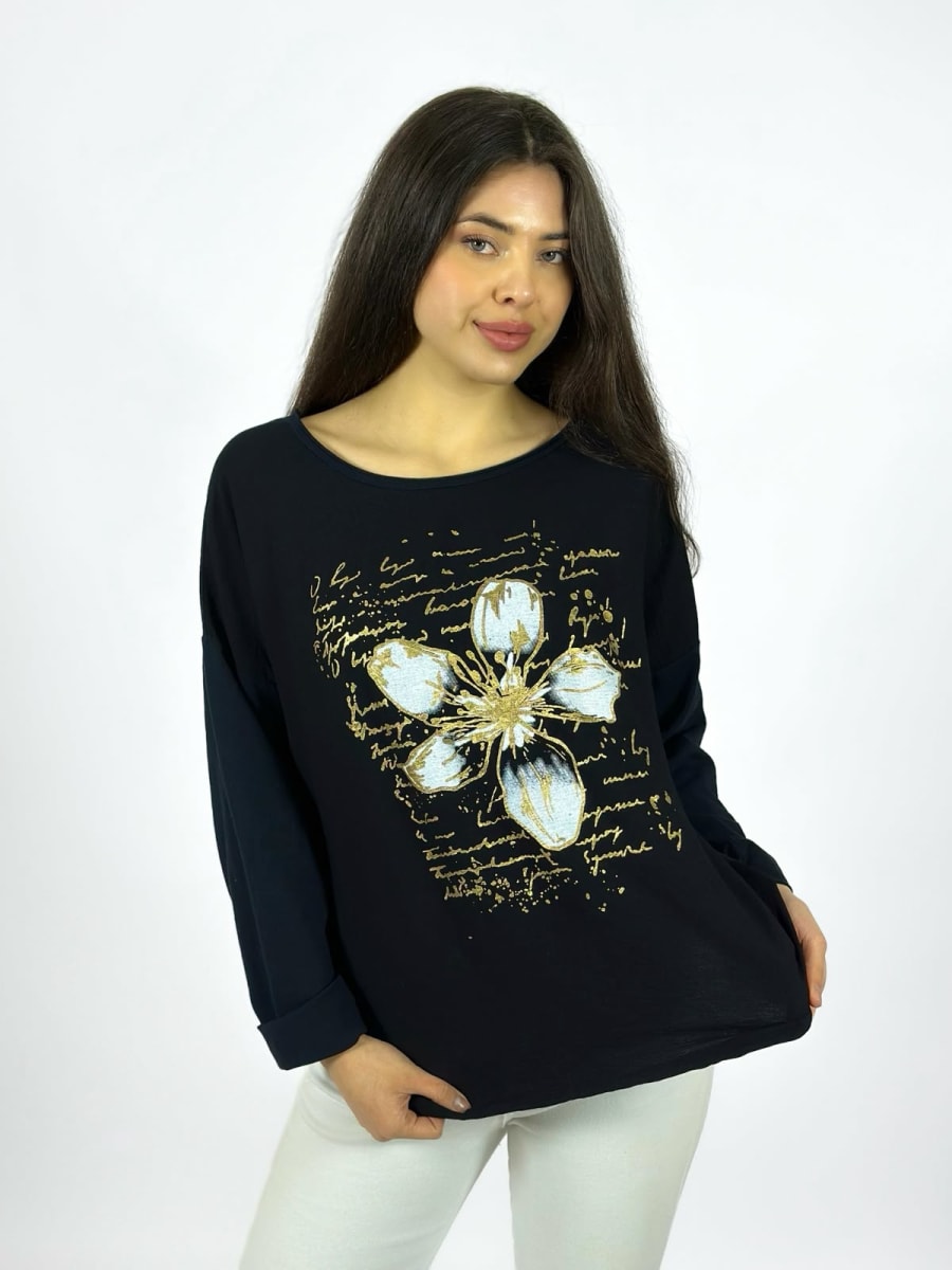 Polera Flor y Letras Brillantes A1-515