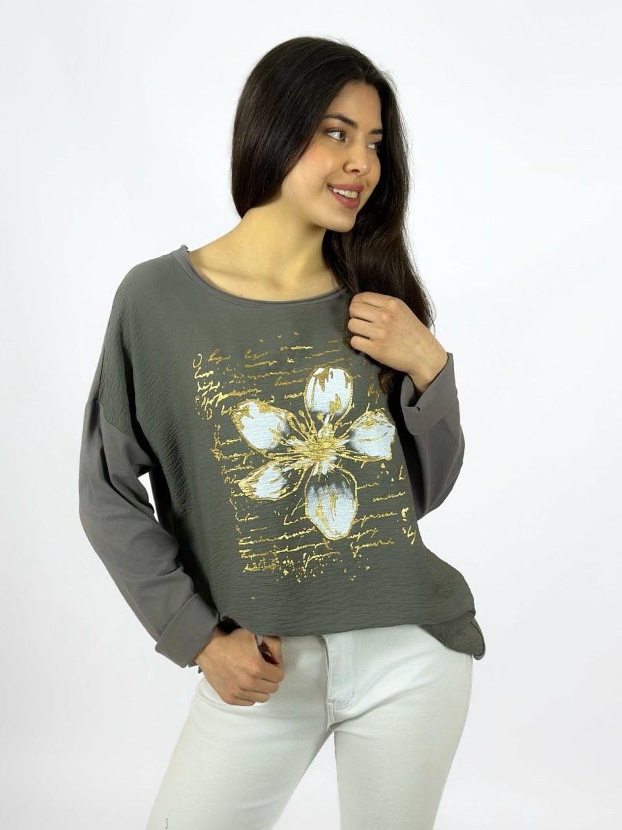Polera Flor y Letras Brillantes A1-518