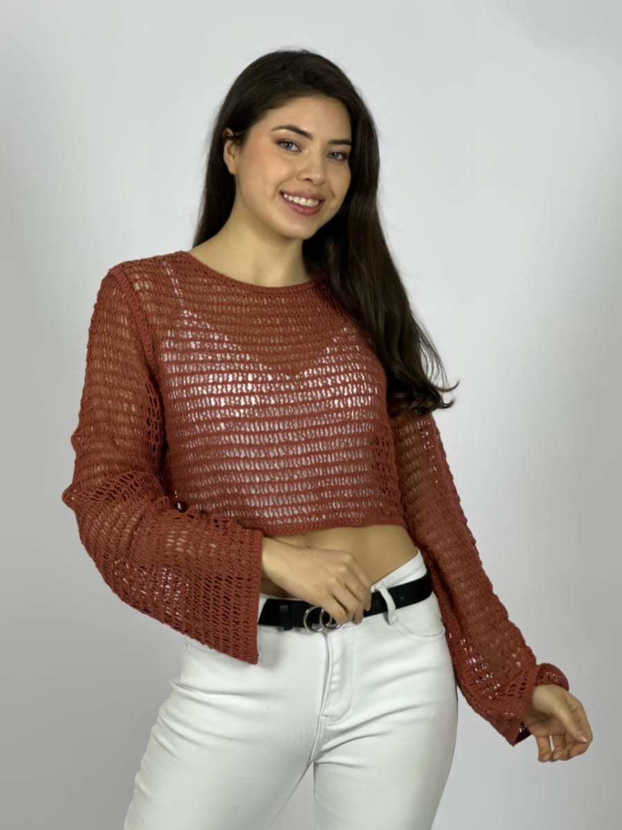 Sweater Tejido de Hilo Tipo Crop Top A4-912