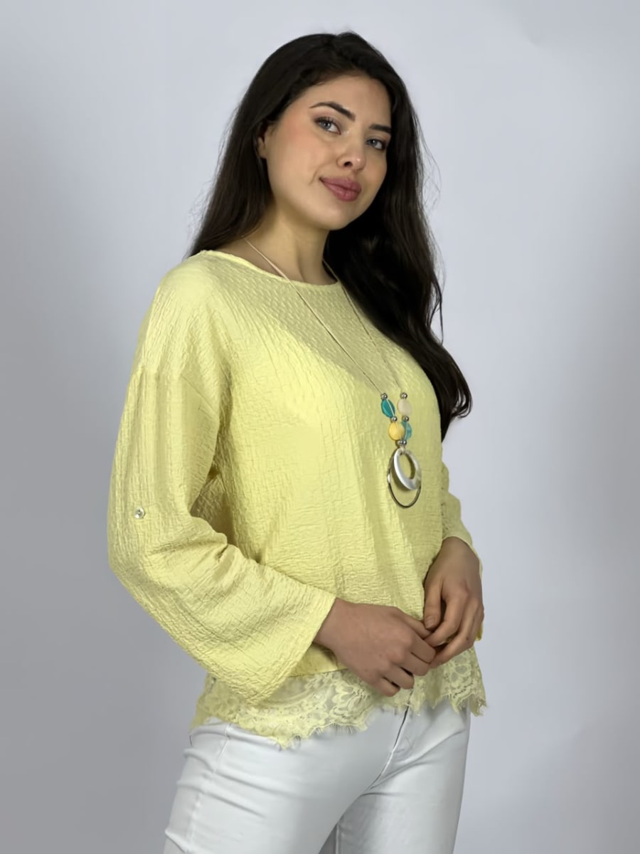 Polera Con Encaje Estampado Relieve Collar Incluido A3-702