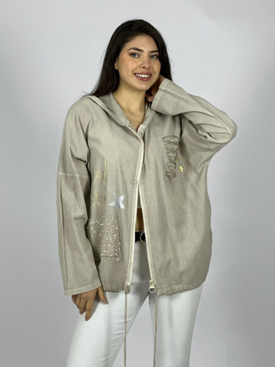Poleron Lino Rasgado Con Estrellas A4-914