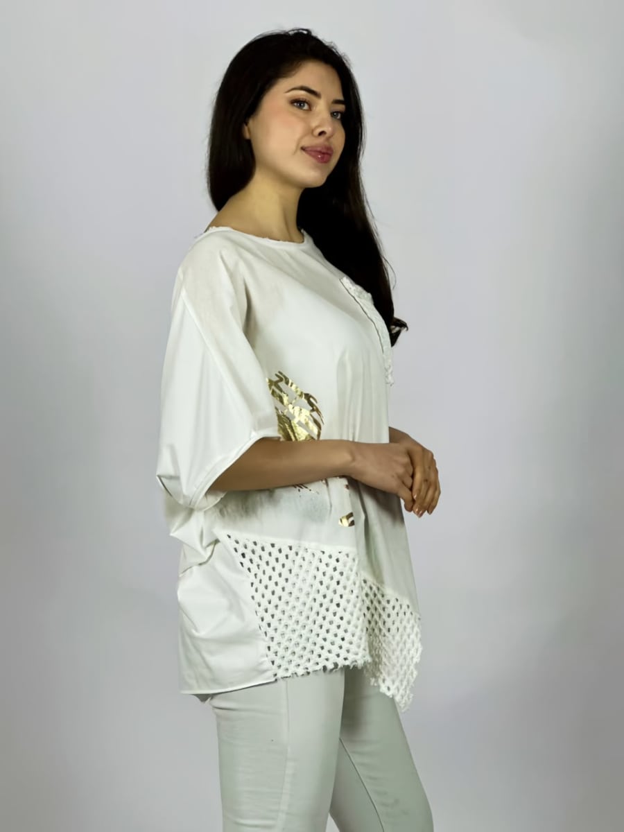 Polera Lino Con Bolsillo y Hombro Tejido A4-895