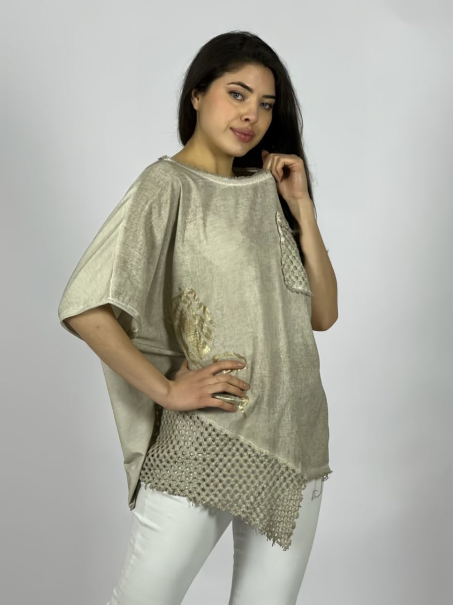 Polera Lino Con Bolsillo y Hombro Tejido A4-892