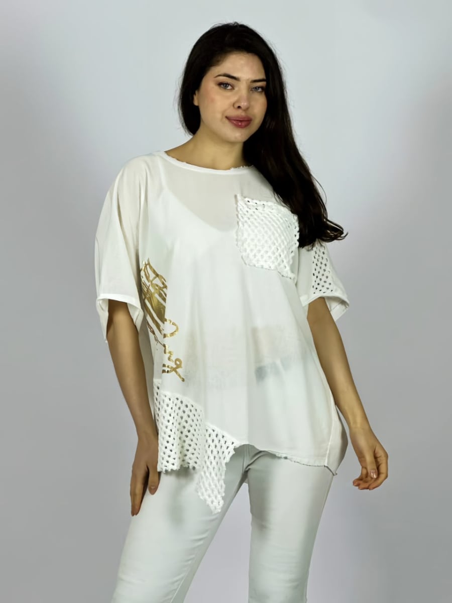 Polera Lino Con Bolsillo y Hombro Tejido A4-894