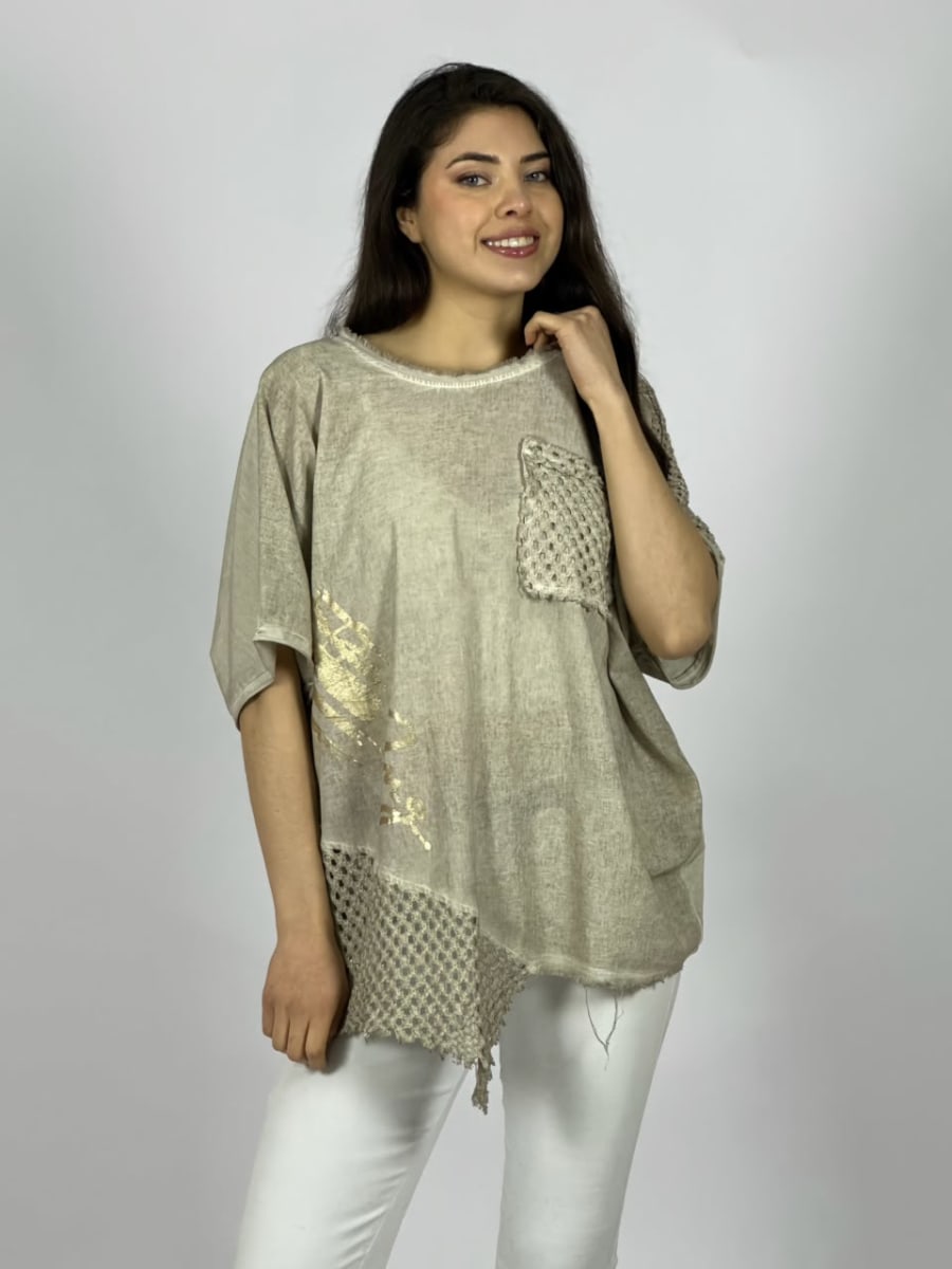 Polera Lino Con Bolsillo y Hombro Tejido A4-891