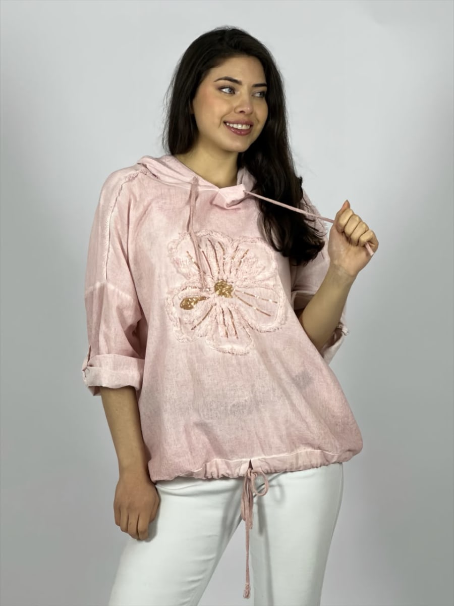 Blusa Lino Con Flor Bordada A1-285