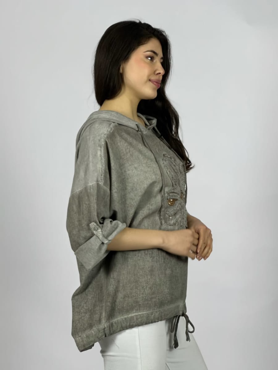 Blusa Lino Con Flor Bordada A1-282