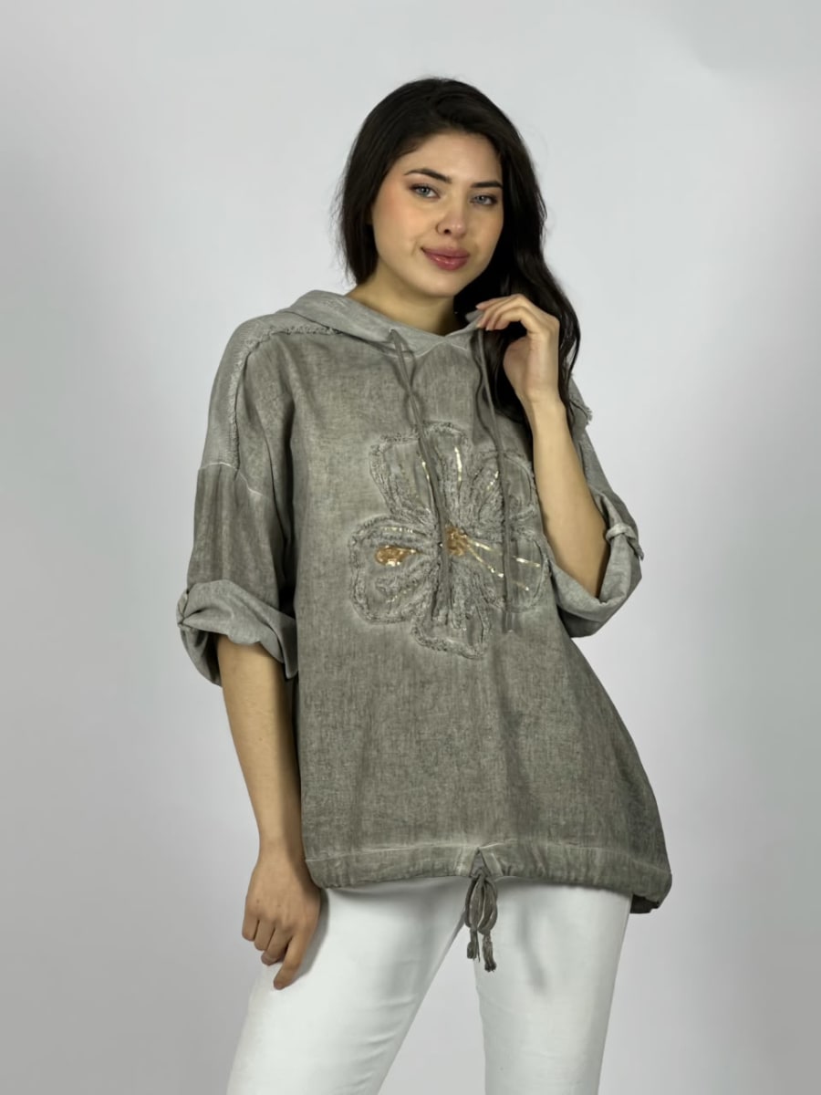 Blusa Lino Con Flor Bordada A1-281