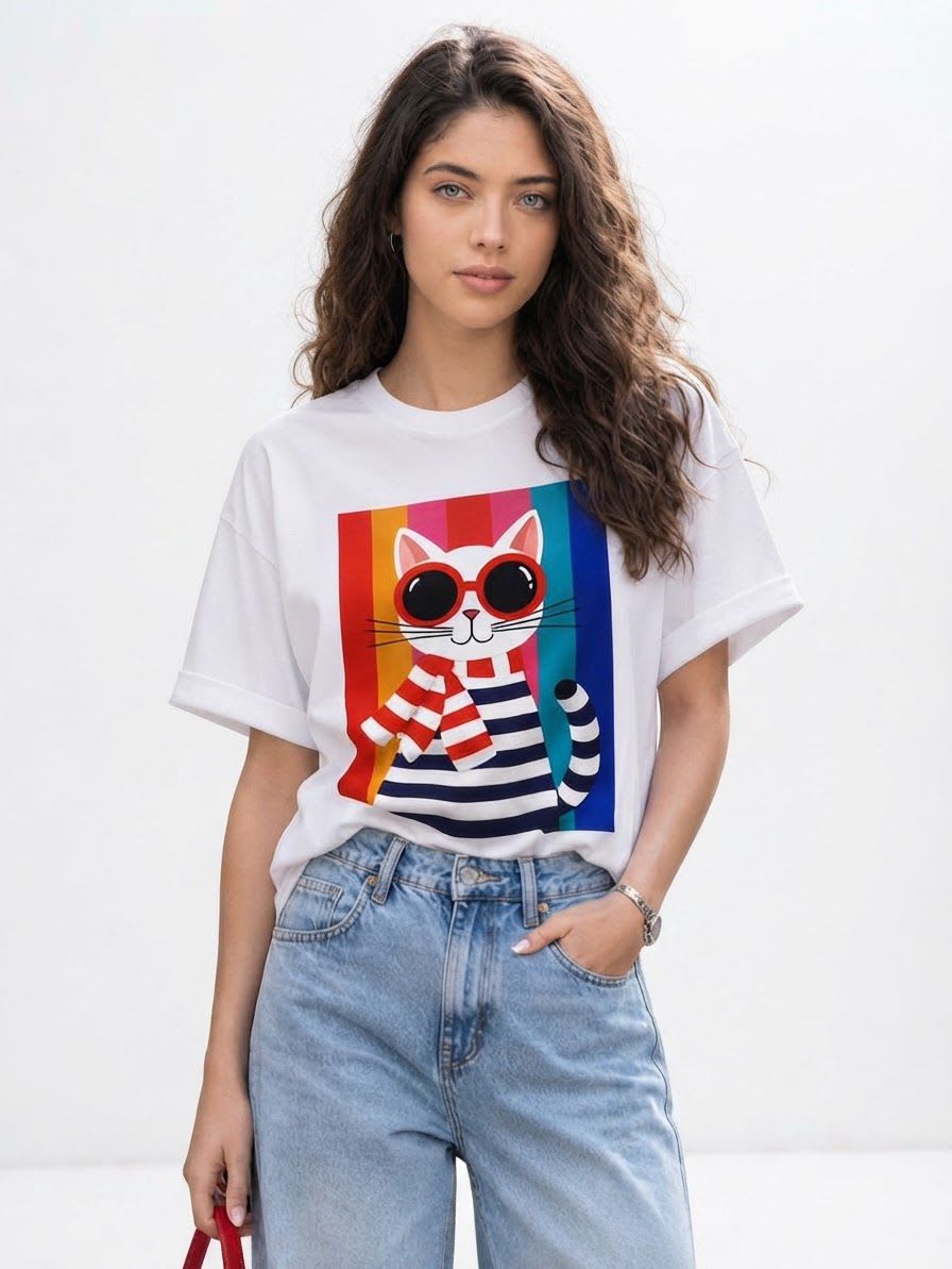 Polera Estampada Gato Fufanda Lineas A4-881