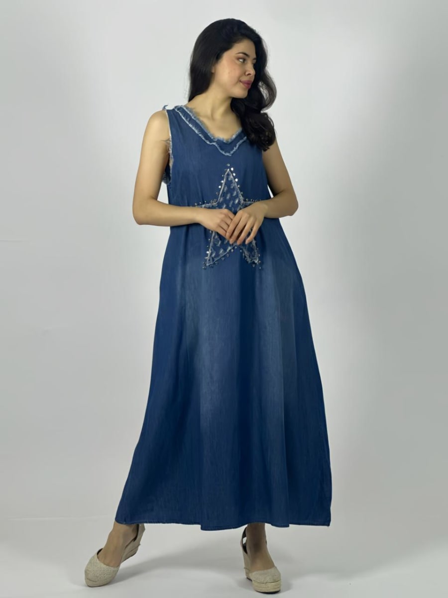 Vestido Mezclilla S/Mangas Estrella Perlada A3-702