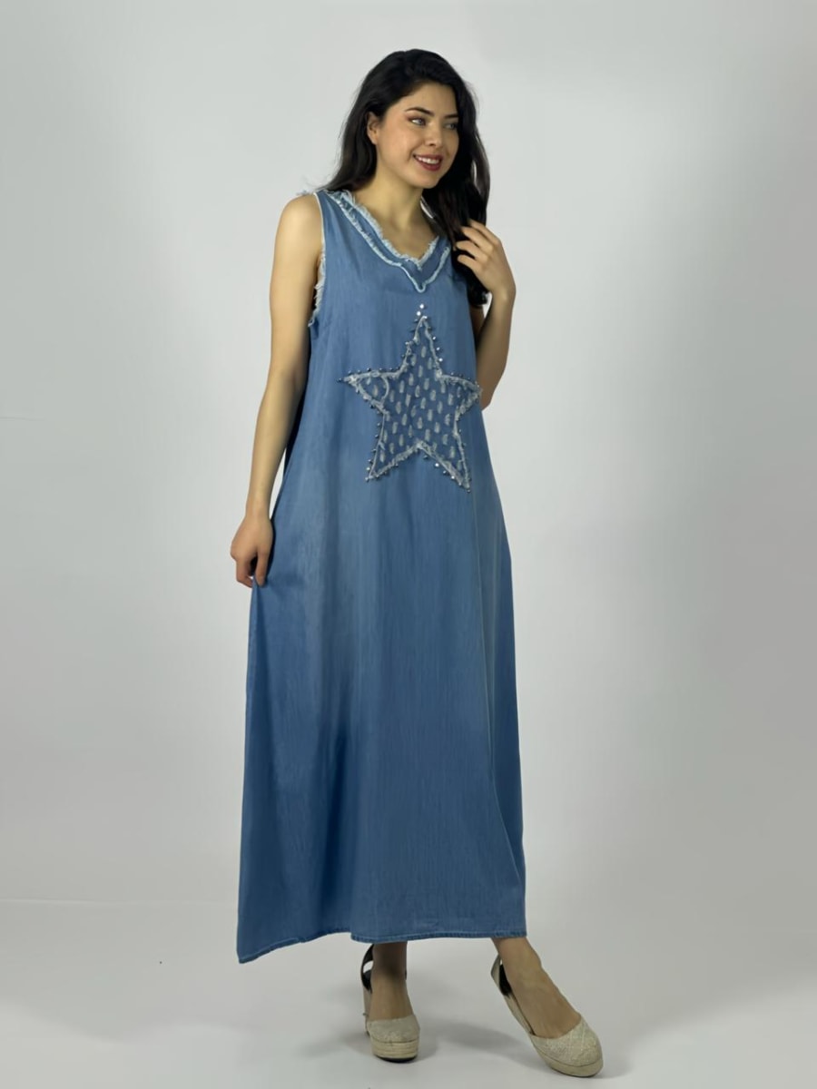 Vestido Mezclilla S/Mangas Estrella Perlada A3-707