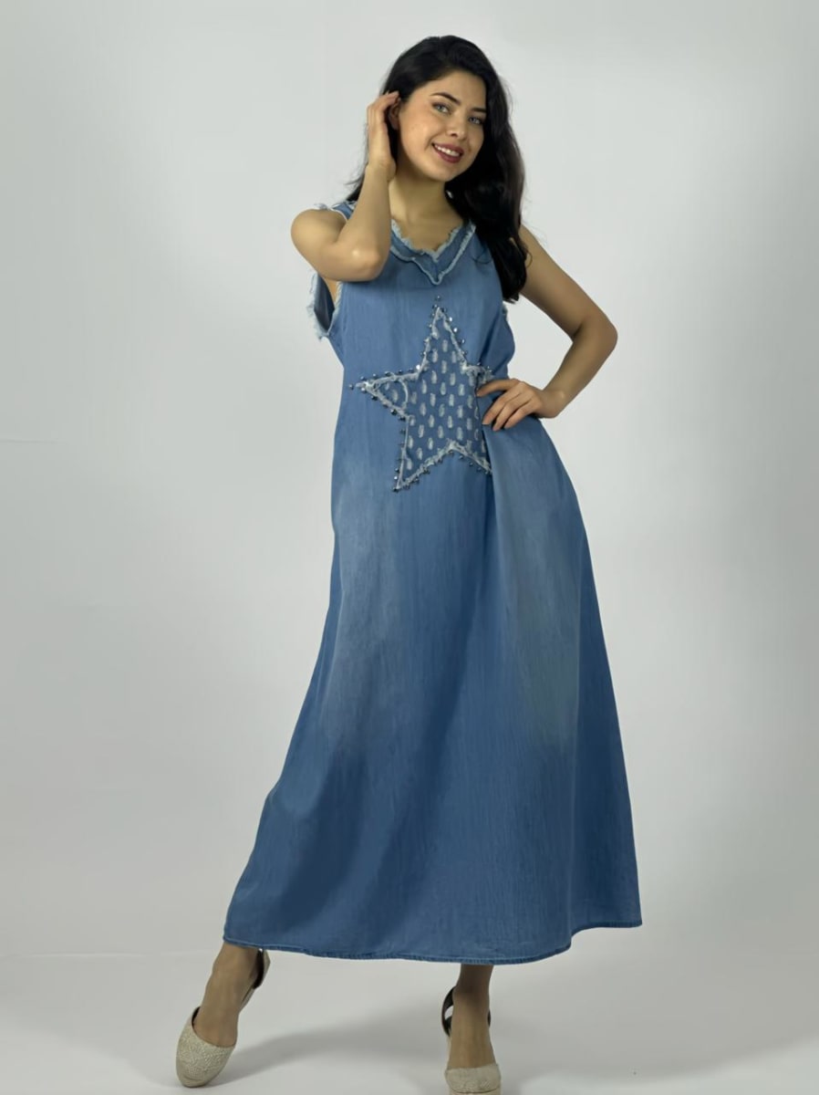 Vestido Mezclilla S/Mangas Estrella Perlada A3-706
