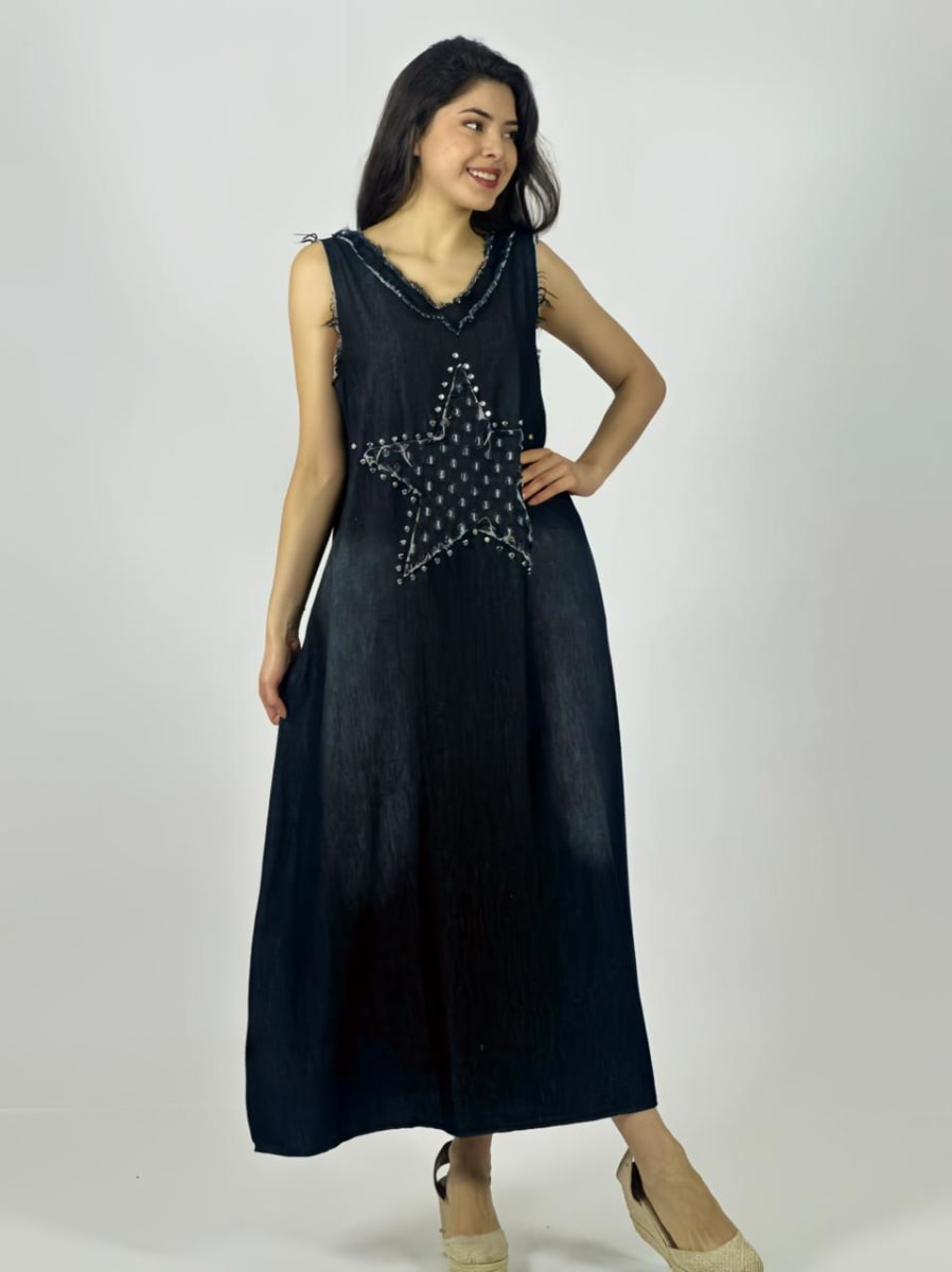 Vestido Mezclilla S/Mangas Estrella Perlada A3-709