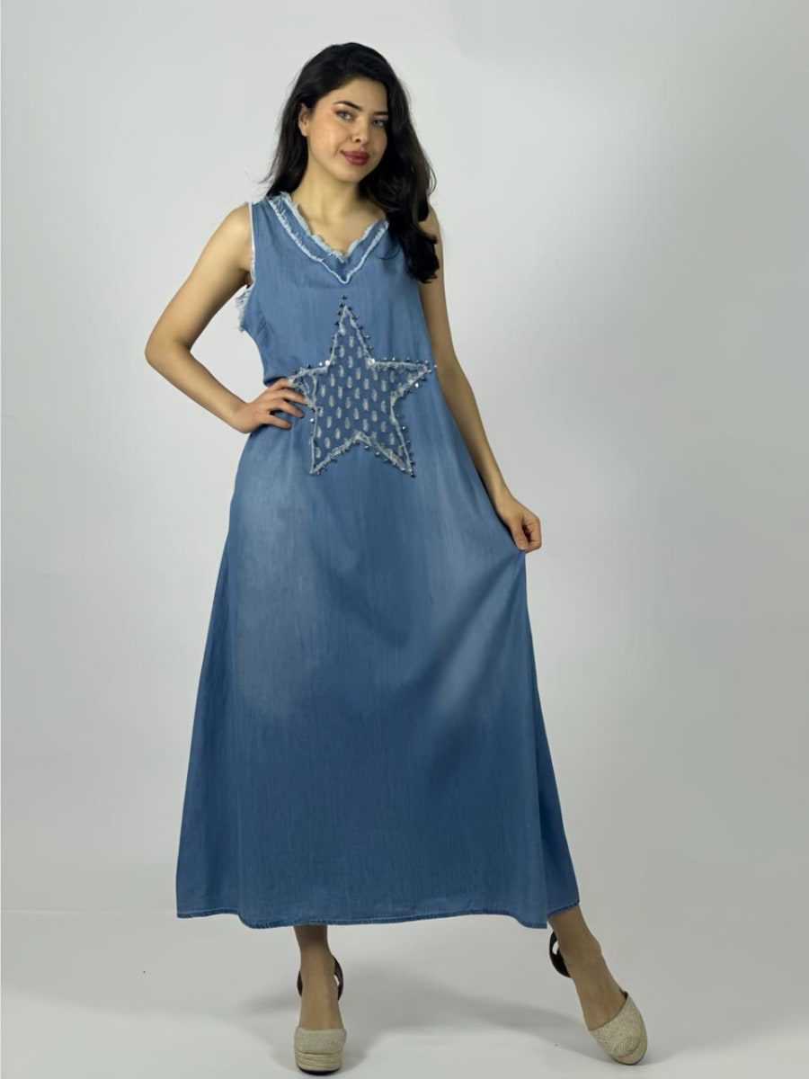 Vestido Mezclilla S/Mangas Estrella Perlada A3-705