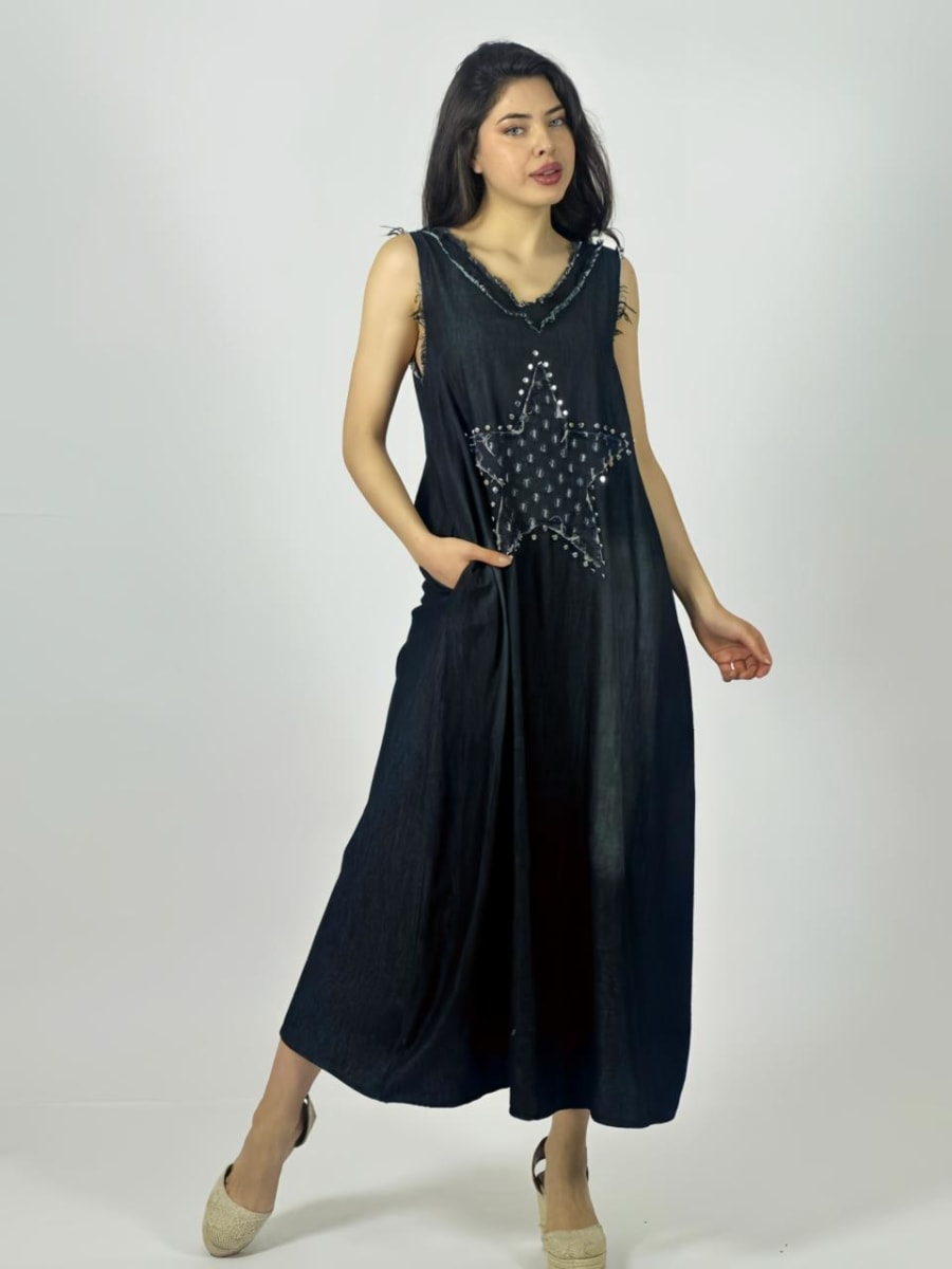 Vestido Mezclilla S/Mangas Estrella Perlada A3-7010