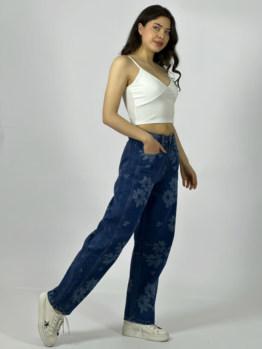 Jeans Recto Estampado Flores A1-222
