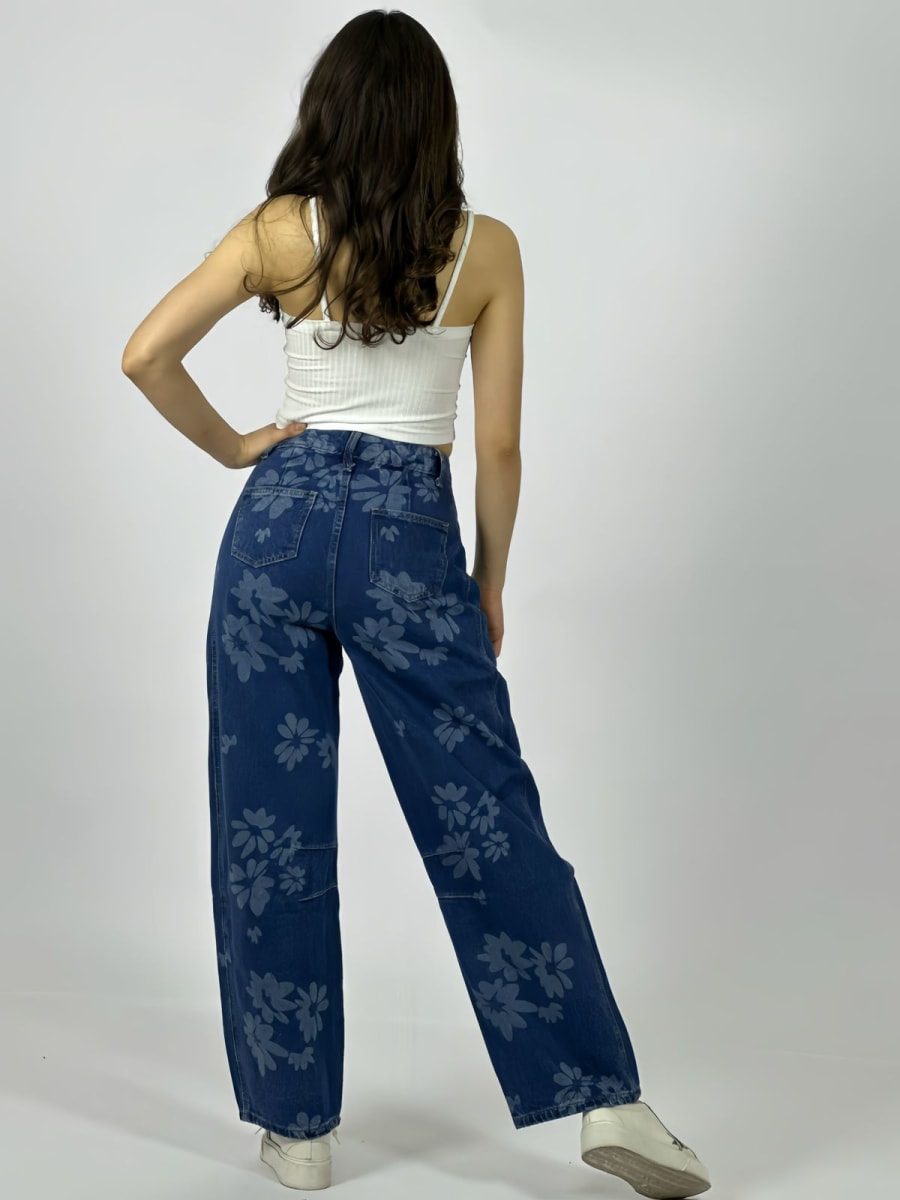 Jeans Recto Estampado Flores A1-223