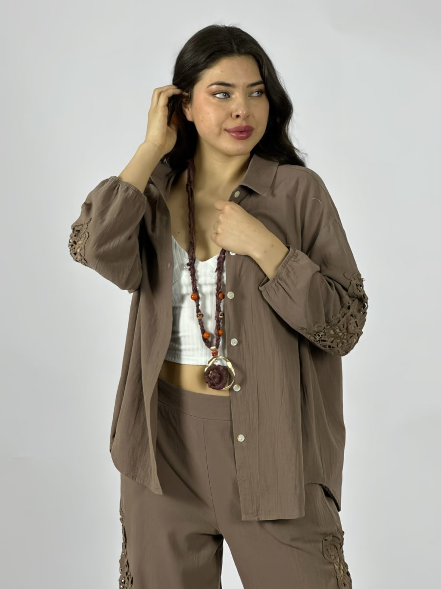 Blusa Lino Encajes en Mangas A3-702
