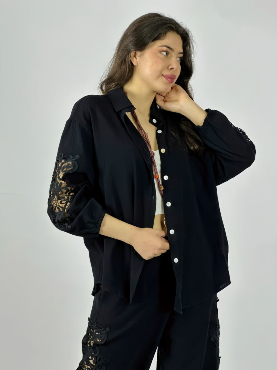 Blusa Lino Encajes en Mangas A3-705