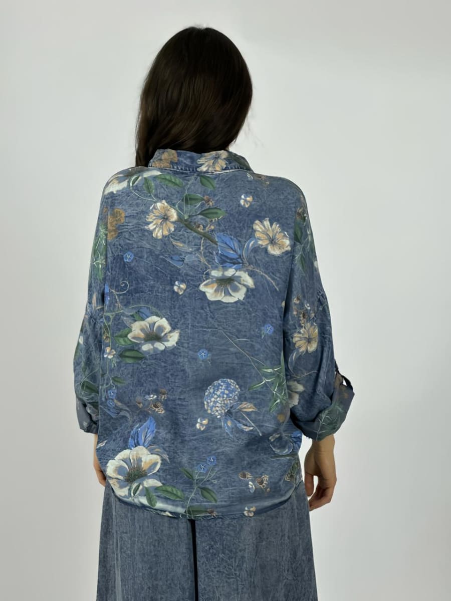 Blusa Mezclilla Floreada Amarrada A3-733