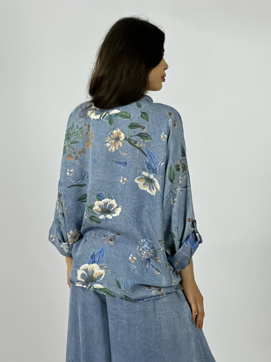 Blusa Mezclilla Floreada Amarrada A3-736