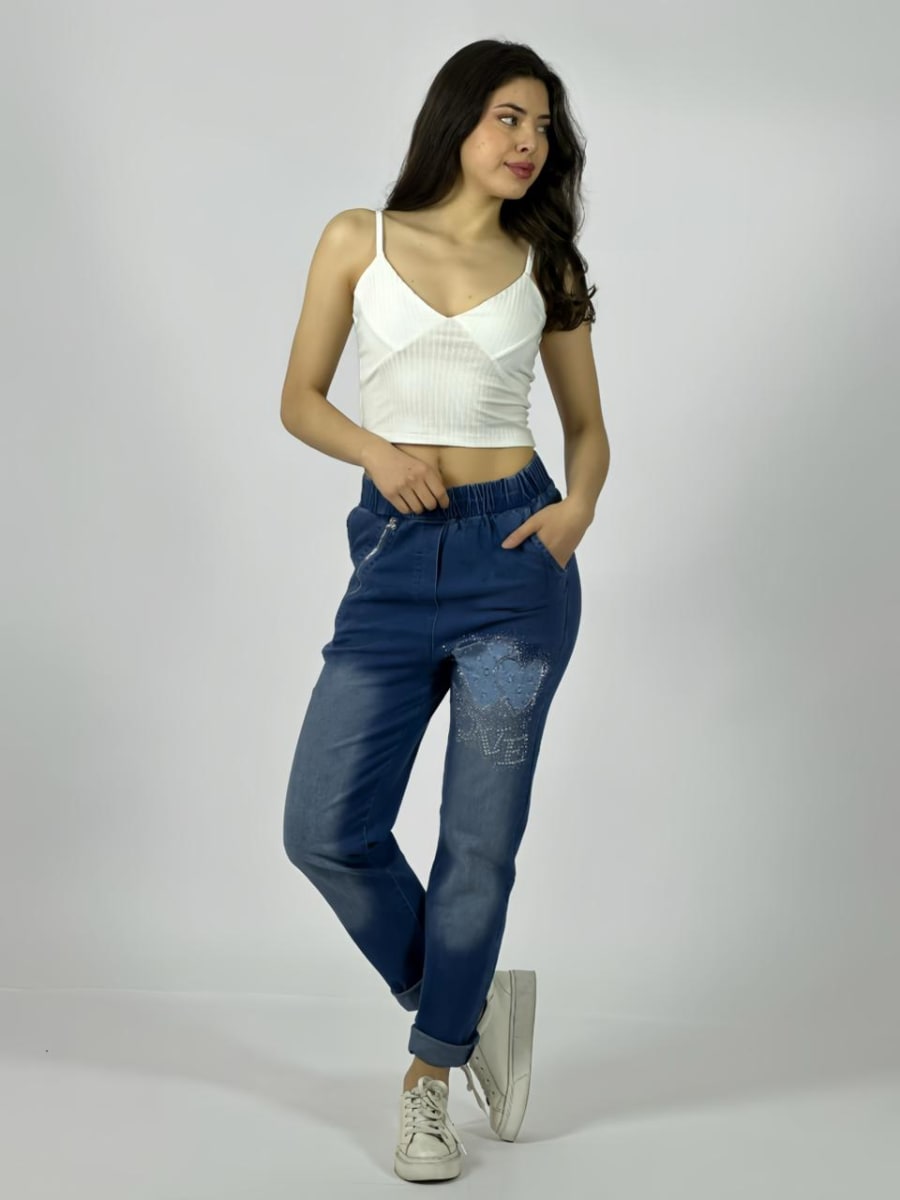 Jogger Mezclilla LOVE Brillante con Corazones A1-481