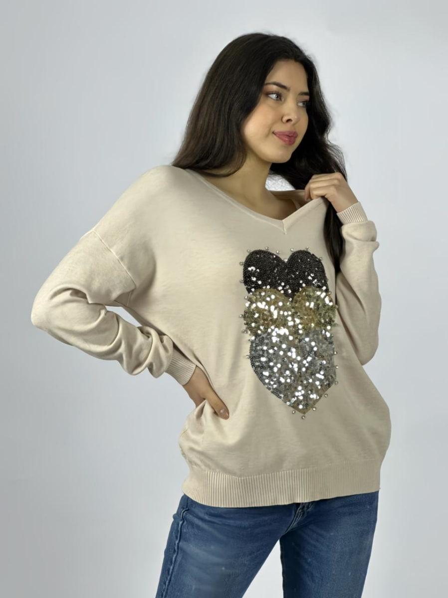 Sweater Spandex Triple Corazon Brillantes A3-7611
