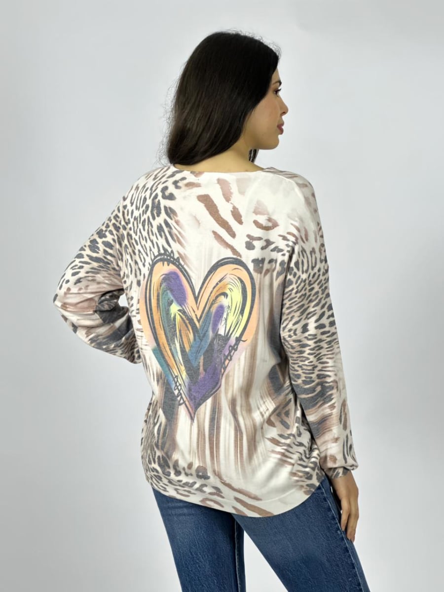 Sweater Spandex Print Multicorazon Brillos A1-1412