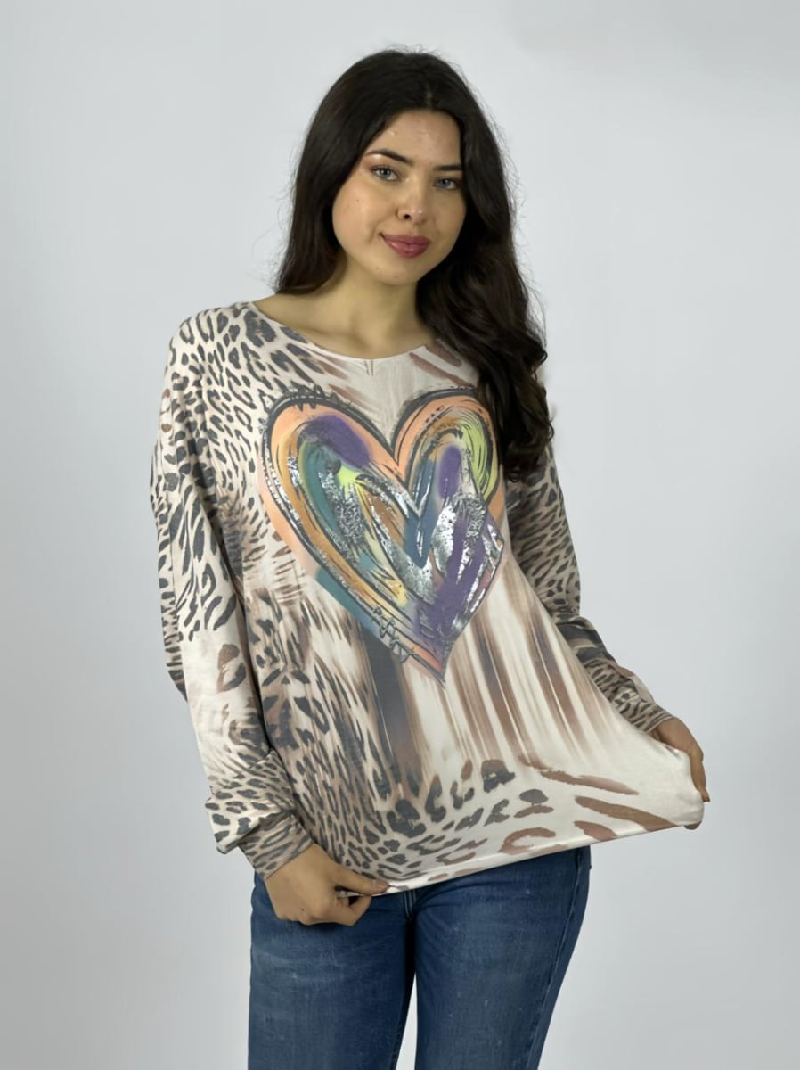 Sweater Spandex Print Multicorazon Brillos A1-1410