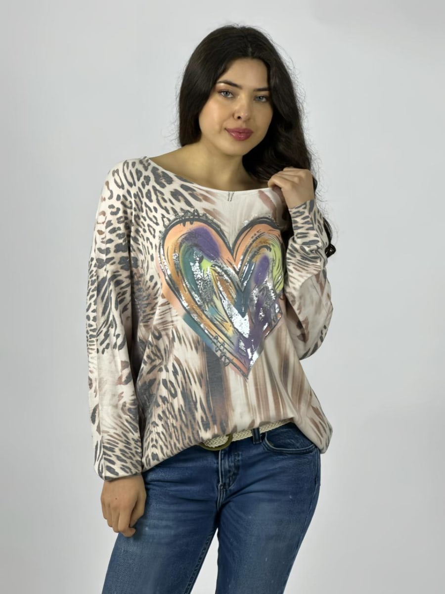 Sweater Spandex Print Multicorazon Brillos A1-1411