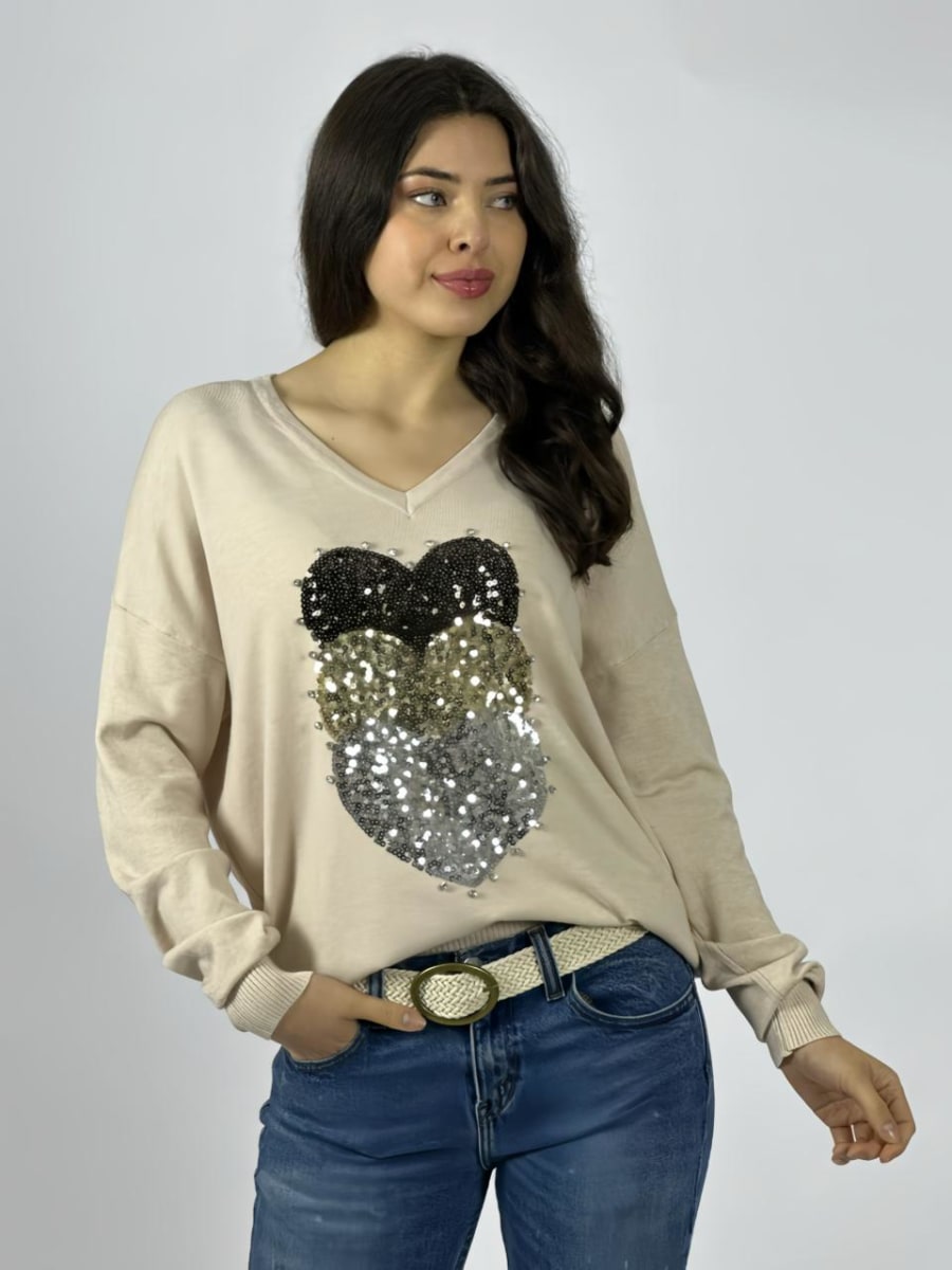 Sweater Spandex Triple Corazon Brillantes A3-7610