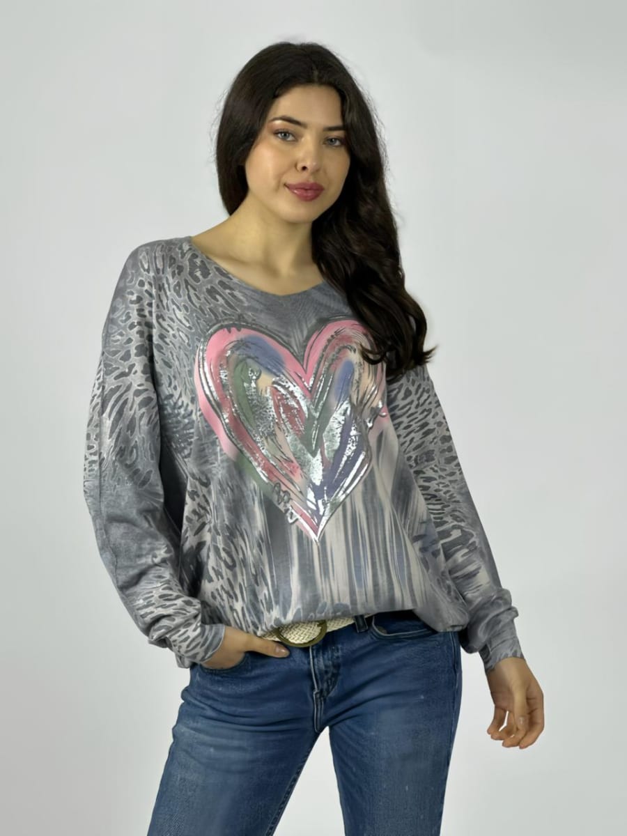 Sweater Spandex Print Multicorazon Brillos A1-148