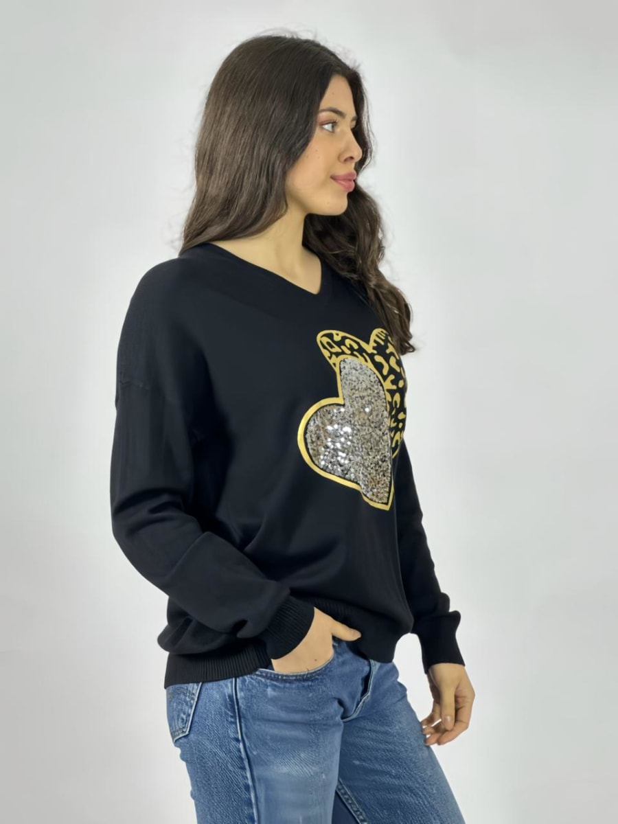 Sweater Spandex Doble Corazon Print/Brillos A3-703