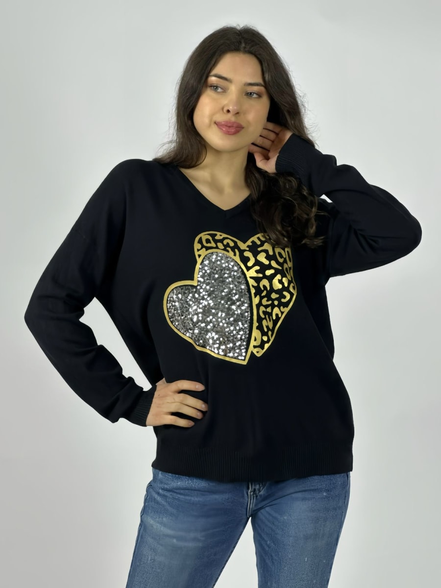 Sweater Spandex Doble Corazon Print/Brillos A3-702