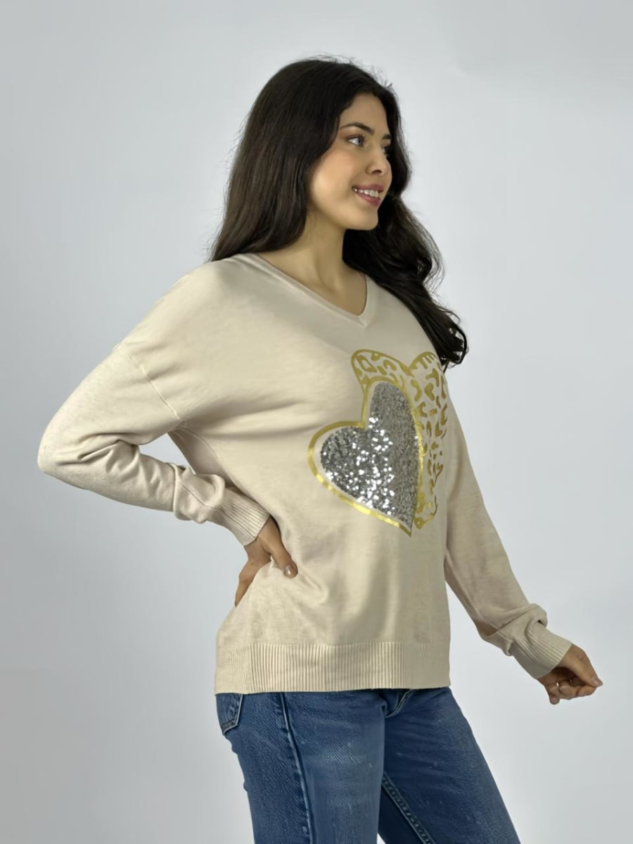 Sweater Spandex Doble Corazon Print/Brillos A3-706