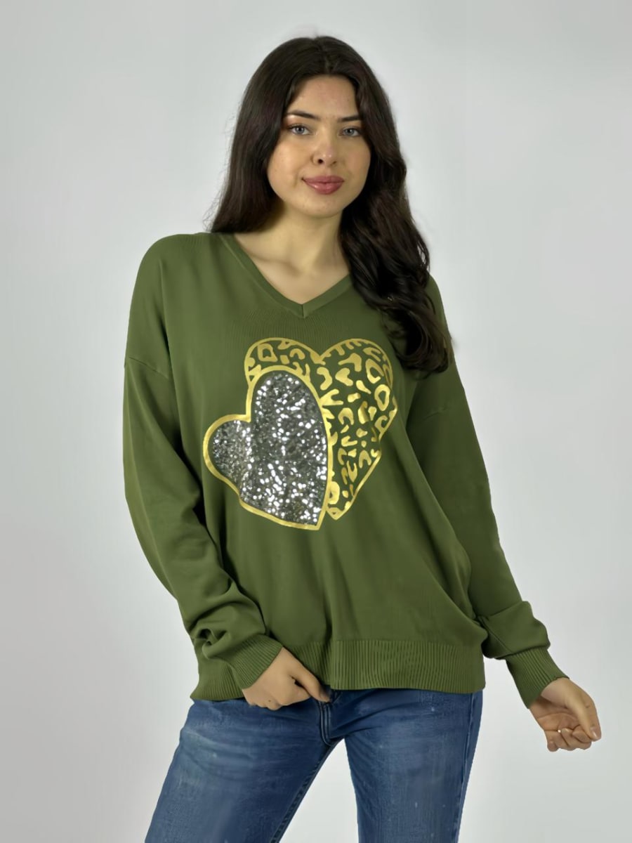 Sweater Spandex Doble Corazon Print/Brillos A3-709