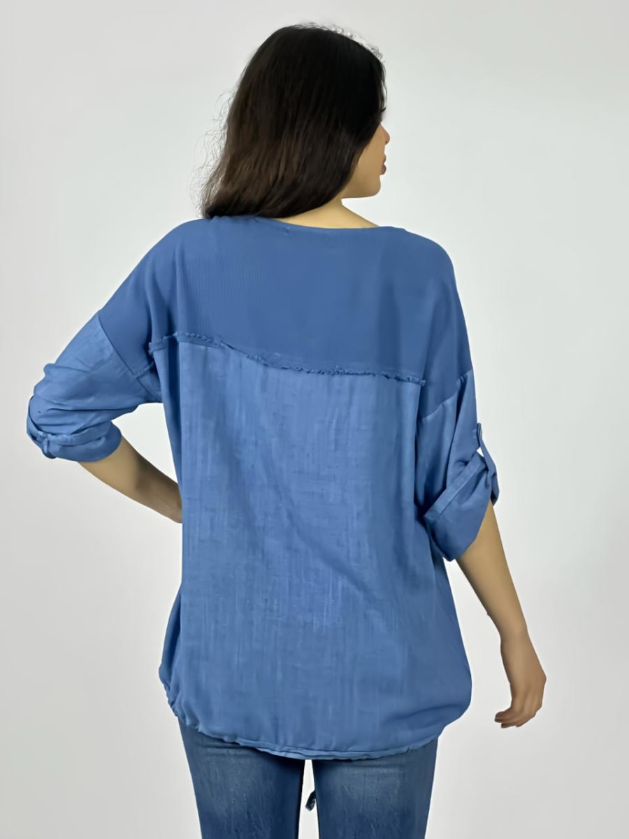 Polera Lino Flor Bordada Con Brillos A1-273